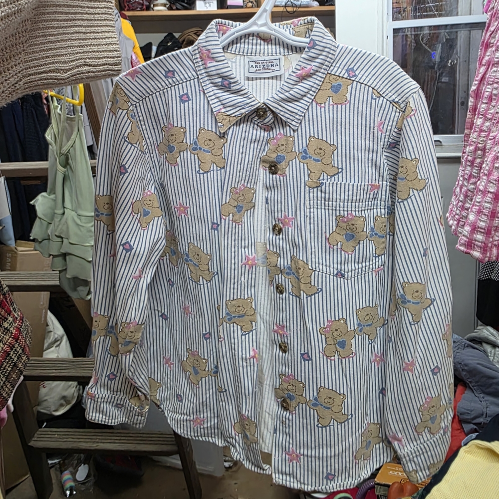 Arizona Jean Company Blue Striped Teddy Bear Jacket